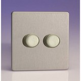 Dimmer Switch 2 Gang Brushed Steel