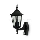 V-TAC Garden Wall Lamp E27 Matt Black With PIR Sensor