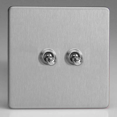 2-Gang 10A Toggle Switch - Brushed Steel