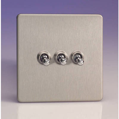 3-Gang 10A Toggle Switch - Brushed Steel