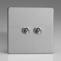 2-Gang 10A Toggle Switch - Brushed Steel