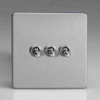 3-Gang 10A Toggle Switch - Brushed Steel