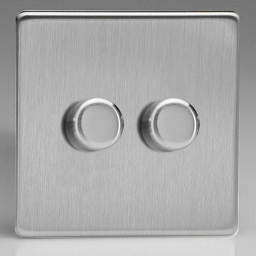 LED V-Pro Dimmer Switch 2 Gang Brushed Steel Image