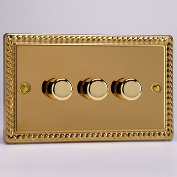 3-Gang 2-Way Georgian Brass LED Dimmer Image