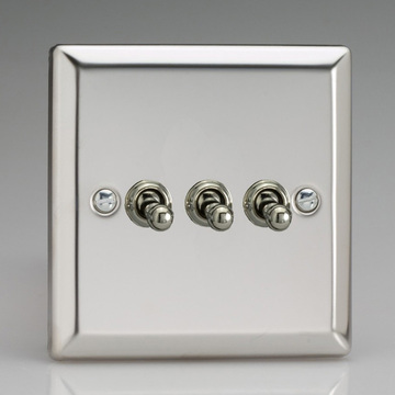 3-Gang 10A Toggle Switch - Mirror Chrome Image