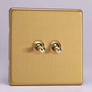2-Gang 10A Toggle Switch - Brushed Brass Image