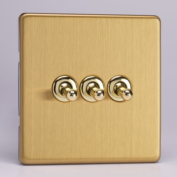 3-Gang 10A Toggle Switch - Brushed Brass Image