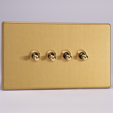 4-Gang 10A Toggle Switch - Brushed Brass Image