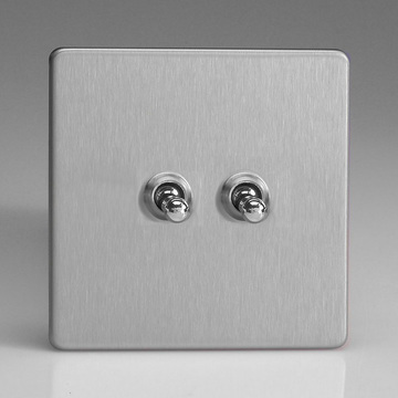 2-Gang 10A Toggle Switch - Brushed Steel Image