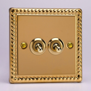 2-Gang 10A Toggle Switch - Georgian Brass Image
