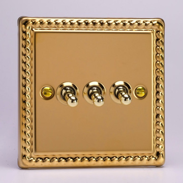 3-Gang 10A Toggle Switch - Georgian Brass Image