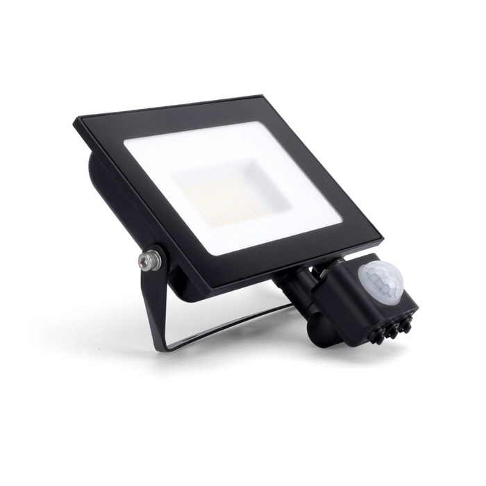 COMPACT SLIM FLOODLIGHT PIR 30W 3000LM 4000K 120 BEAM 100LM/W IP65 IK05 LED BLAC Image 1