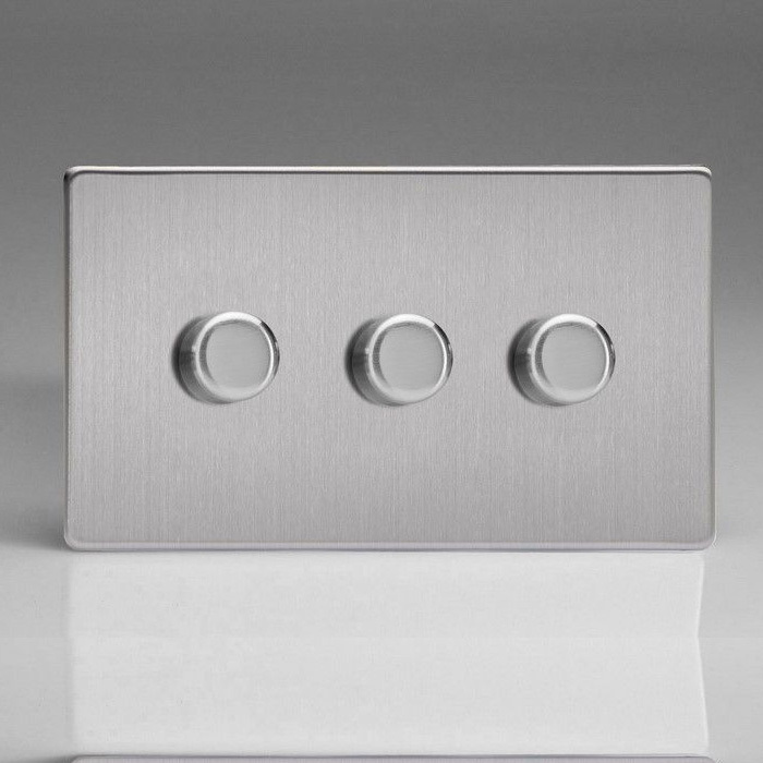 Varilight V-Pro 3 Gang Dimmer - Brushed Steel Image 1