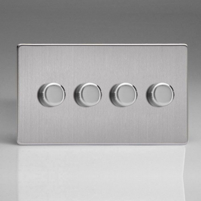 Dimmer Switch 4 Gang Brushed Steel Image 1