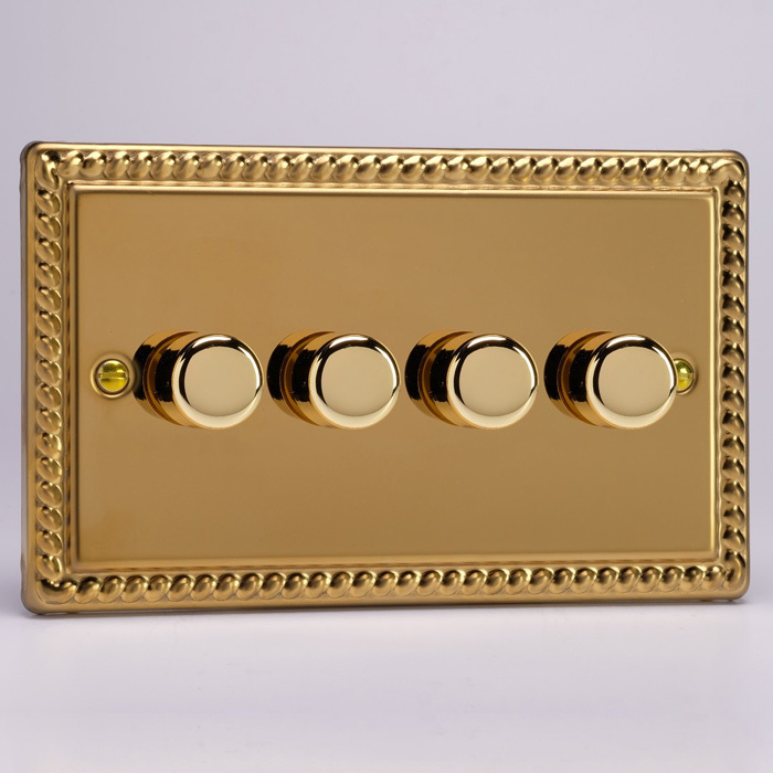 4-Gang 2-Way Georgian Brass LED Dimmer Image 1