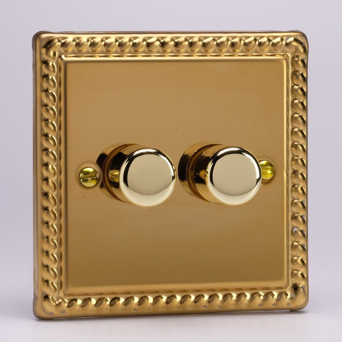 2-Gang 2-Way Georgian Brass LED Dimmer Image 1