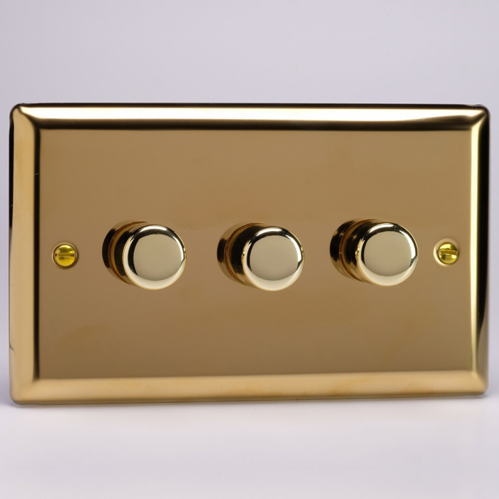 3-Gang 2-Way Victorian Brass LED Dimmer Image 1