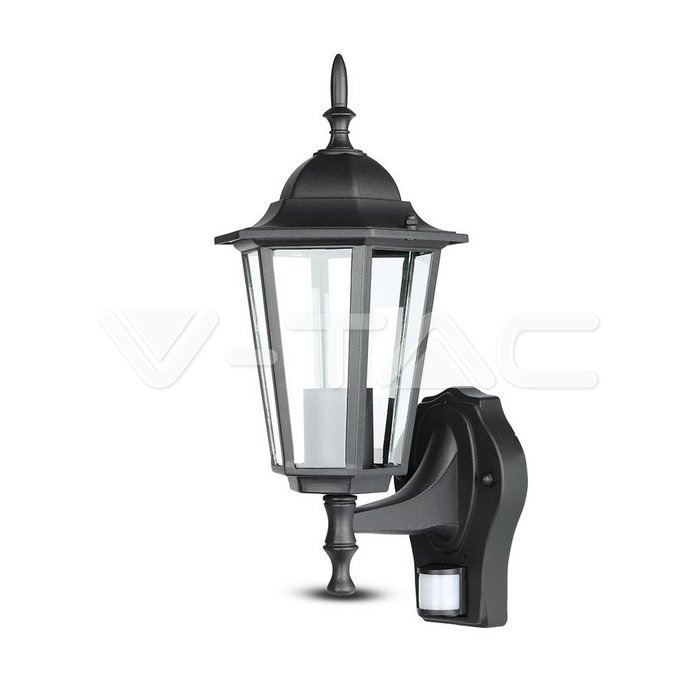 V-TAC Garden Wall Lamp E27 Matt Black With PIR Sensor Image 1
