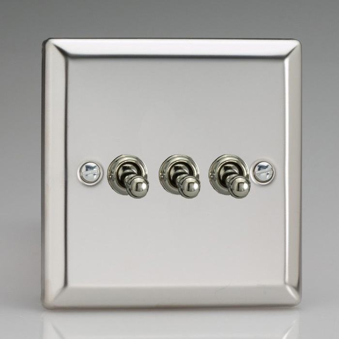 3-Gang 10A Toggle Switch - Mirror Chrome Image 1