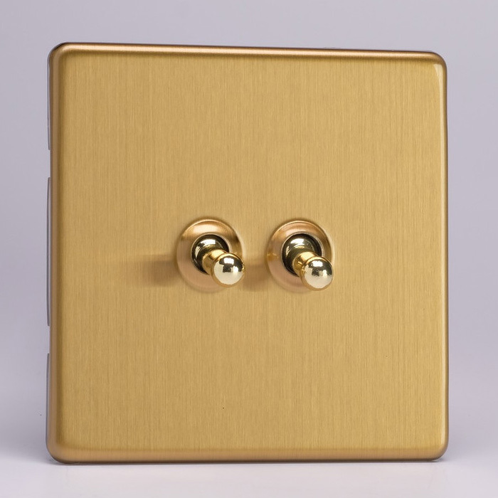 2-Gang 10A Toggle Switch - Brushed Brass Image 1