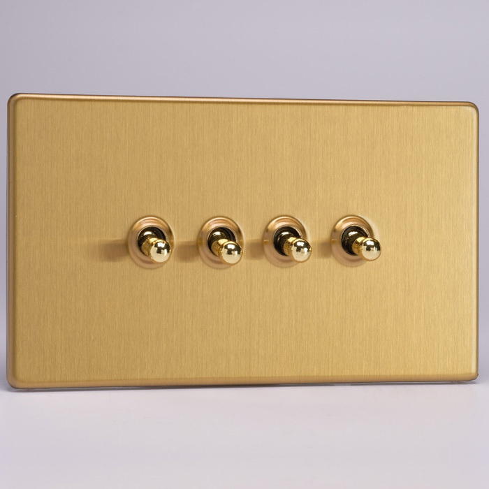 4-Gang 10A Toggle Switch - Brushed Brass Image 1