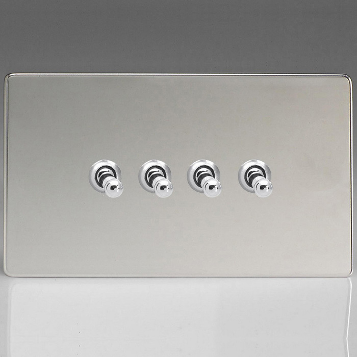 4-Gang 10A Toggle Switch - Polished Chrome Image 1