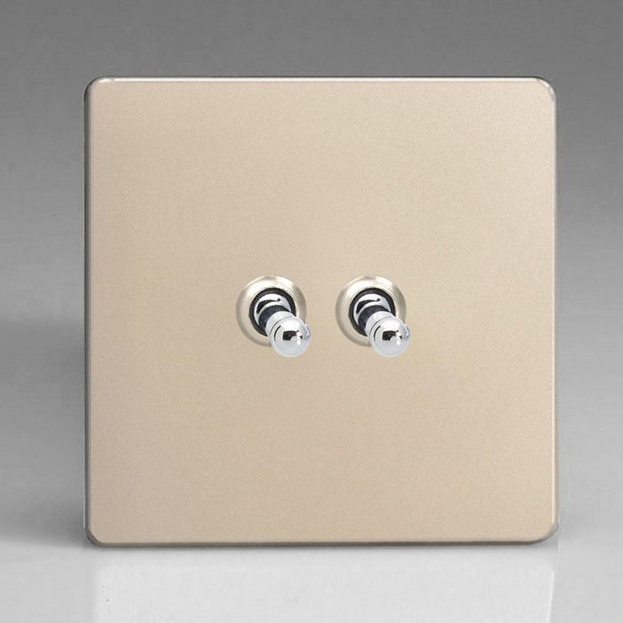 10A Toggle Switch - Satin Chrome 2-Gang Image 1