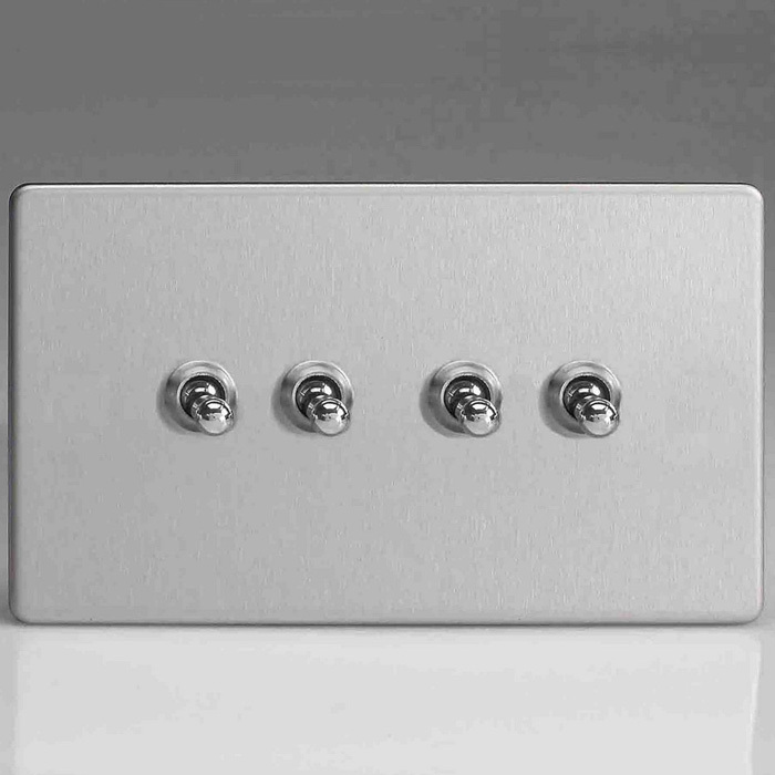 4-Gang 10A Toggle Switch - Brushed Steel Image 1