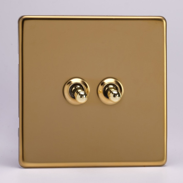 2-Gang 10A Toggle Switch - Polished Brass Image 1
