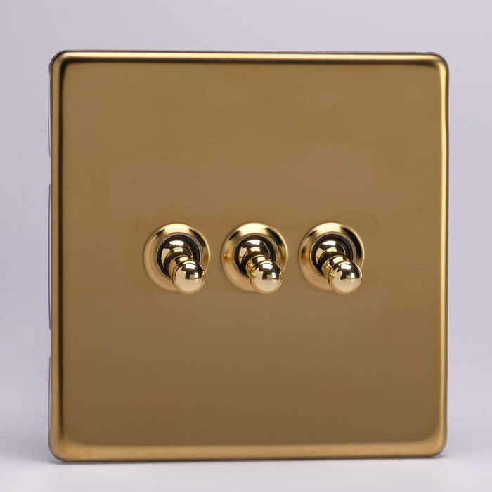 3-Gang 10A Toggle Switch - Polished Brass Image 1
