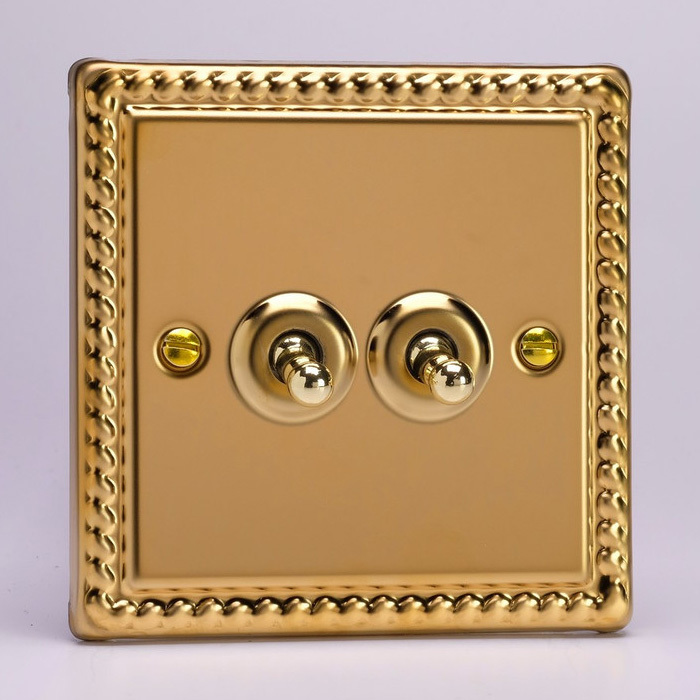 2-Gang 10A Toggle Switch - Georgian Brass Image 1