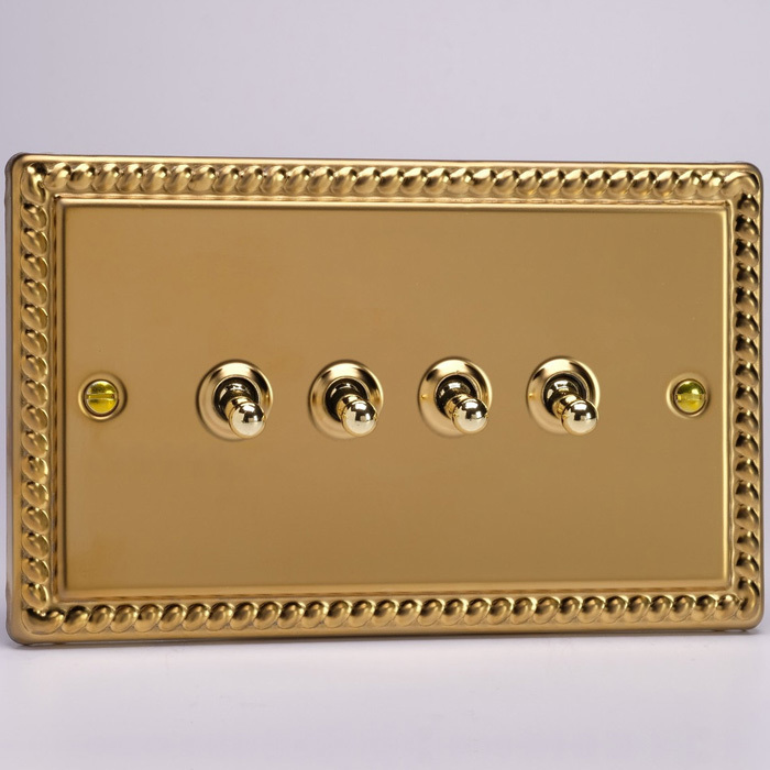 4-Gang 10A Toggle Switch - Georgian Brass Image 1