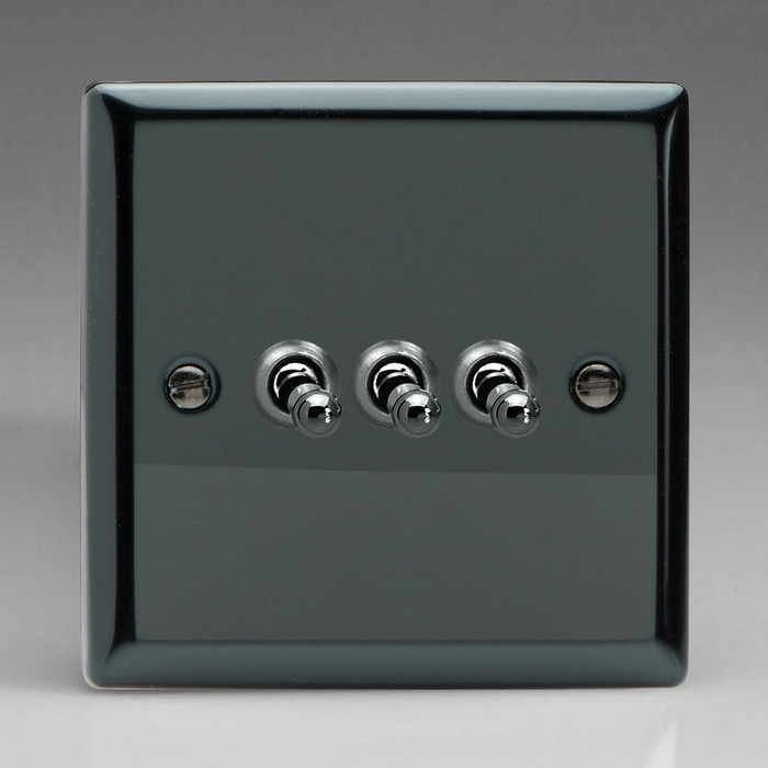 3-Gang 10A Toggle Switch - Iridiam Black Image 1