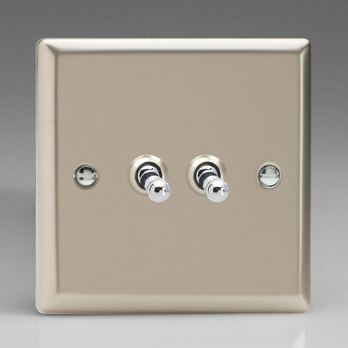 2-Gang 10A Toggle Switch - Satin Chrome Image 1