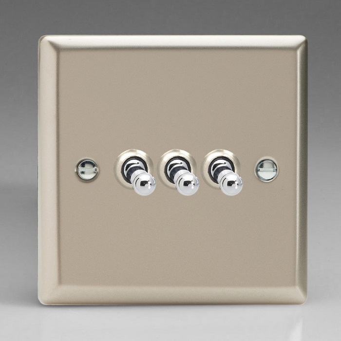 3-Gang 10A Toggle Switch - Satin Chrome Image 1