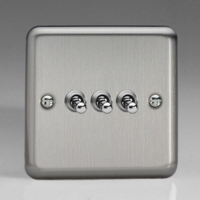 3-Gang 10A Toggle Switch - Matt Chrome Image 1