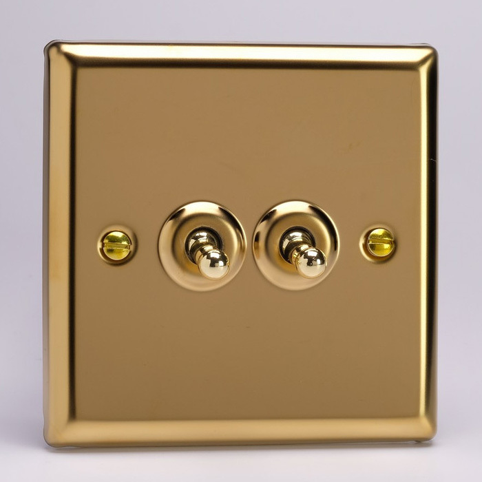 2-Gang 10A Toggle Switch - Victorian Brass Image 1
