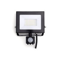 COMPACT SLIM FLOODLIGHT PIR 30W 3000LM 4000K 120 BEAM 100LM/W IP65 IK05 LED BLAC