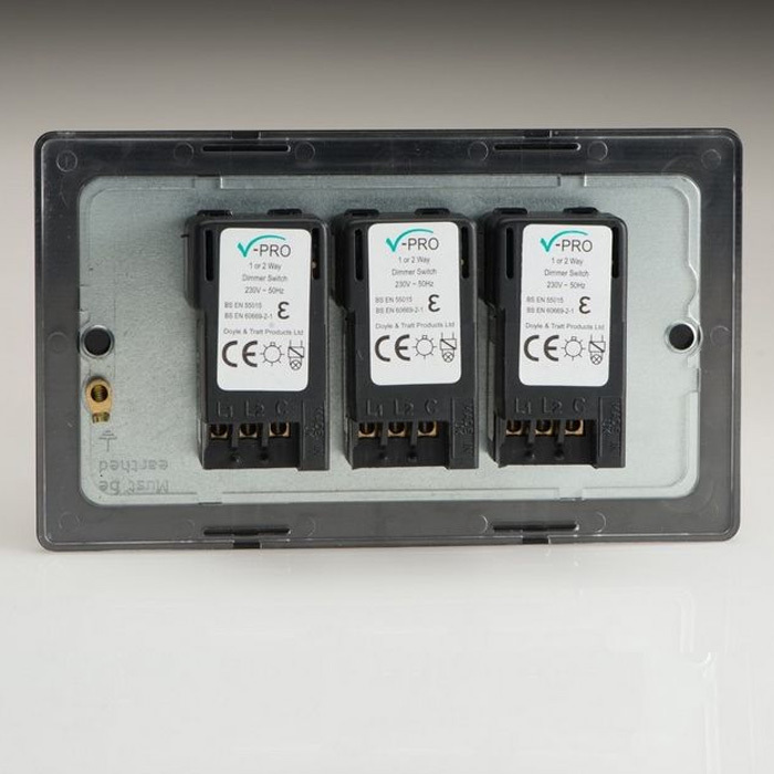 Varilight V-Pro 3 Gang Dimmer - Brushed Steel Image 2