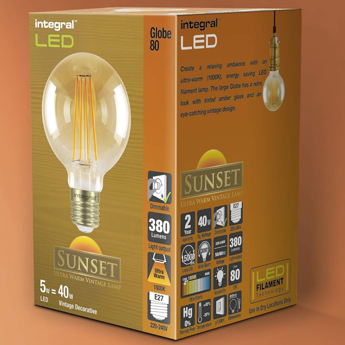 5W E27 Sunset Dimmable G80 380Lm 1800k 300Deg Image 3
