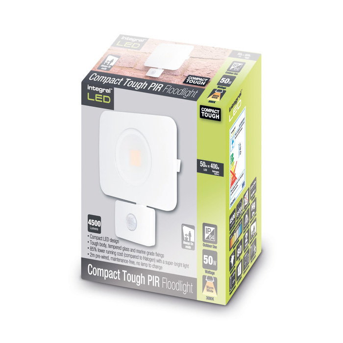 50 Watt Compact-Tough PIR IP64 Floodlight - White Image 4