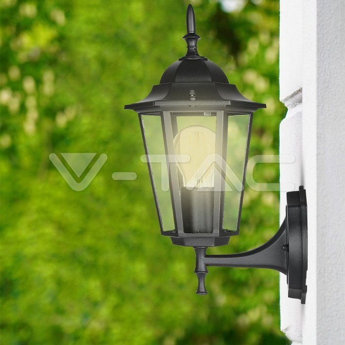 V-TAC Garden Wall Lamp E27 Matt Black Up Image 4