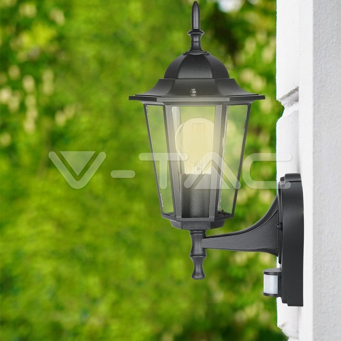 V-TAC Garden Wall Lamp E27 Matt Black With PIR Sensor Image 4